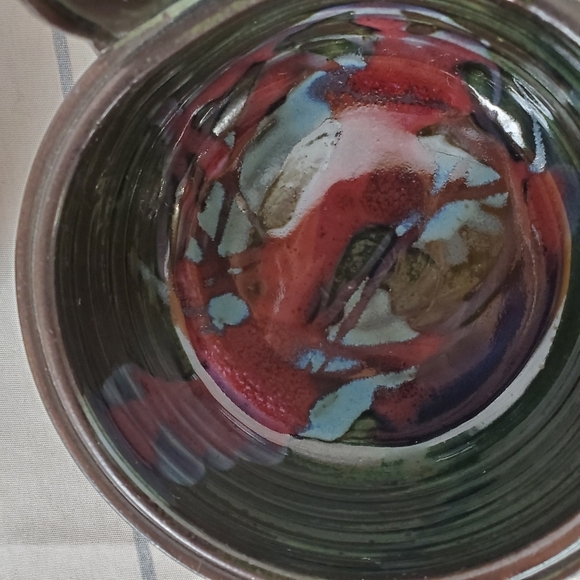 Handcrafted Studio Pottery Handled Soup Bowls Multicolored Glaze Set of 2 - Picture 9 of 16